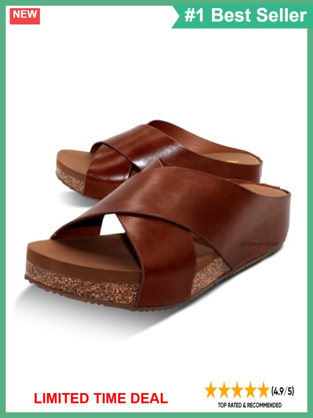 Wedge Sandals Slip-On Crisscross Leather EVA Insole Rubber Outsole